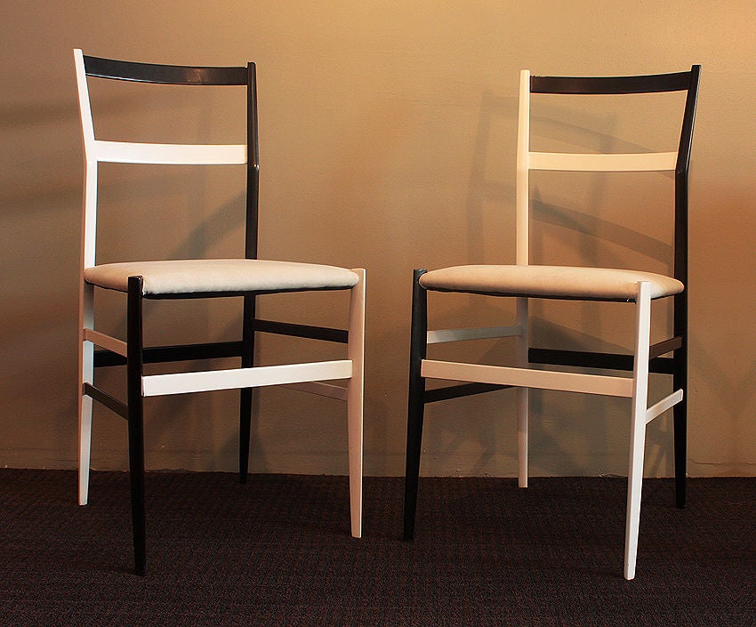 Italian Gio PONTI:  Rare Set of 6 Black & White Superleggera chairs 1957