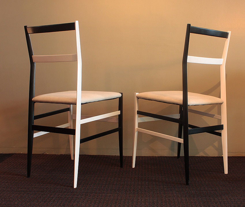 Mid-20th Century Gio PONTI:  Rare Set of 6 Black & White Superleggera chairs 1957