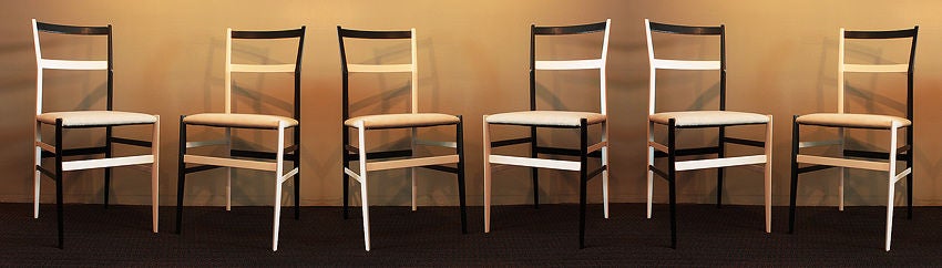 Gio PONTI:  Rare Set of 6 Black & White Superleggera chairs 1957 1