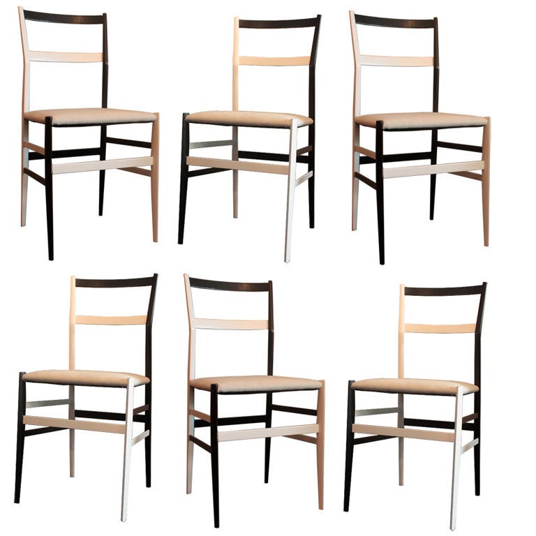 Gio PONTI:  Rare Set of 6 Black & White Superleggera chairs 1957