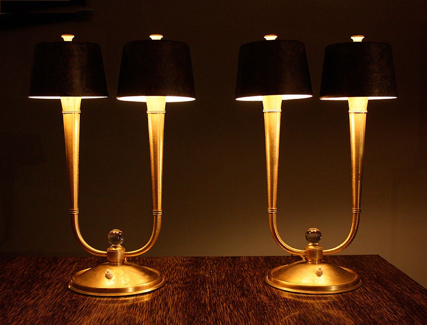 GENET & MICHON: Exceptional Pair of Art Deco Bronze Lamps, 1940 1