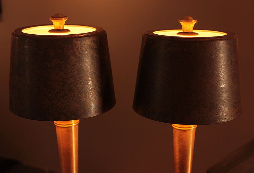 GENET & MICHON: Exceptional Pair of Art Deco Bronze Lamps, 1940 4