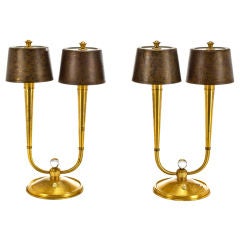 GENET & MICHON: Exceptional Pair of Art Deco Bronze Lamps, 1940
