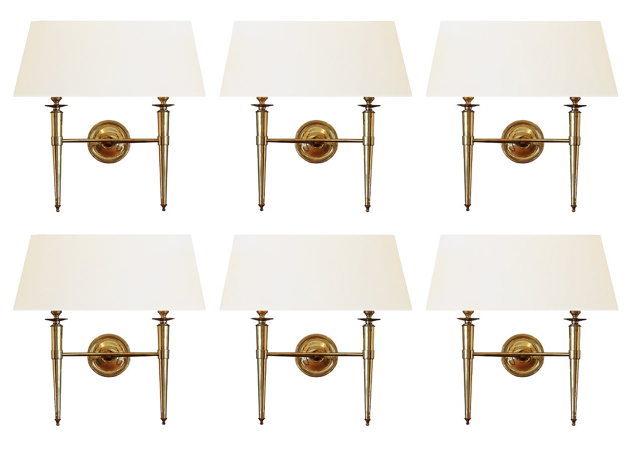Prince de Galles Hotel Elegant Set of 6 Brass Sconces France 1940 For Sale