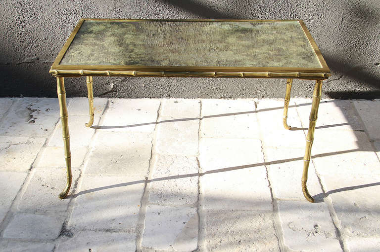 French Maison Jansen Bronze and Églomisé Coffee Table