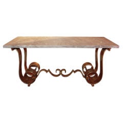 Gilded wrought iron coffee table attributed to Gilbert POILLERAT