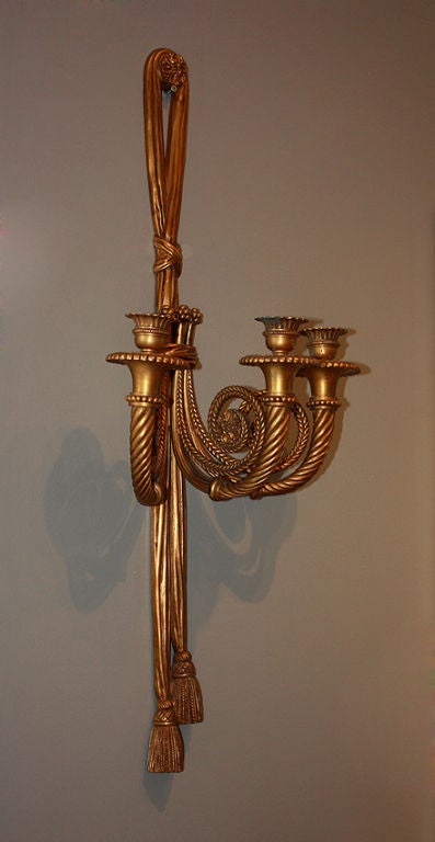 19th Century Maison BAGUES, Important pair of Gilt Bronze Wall Candle Sconces