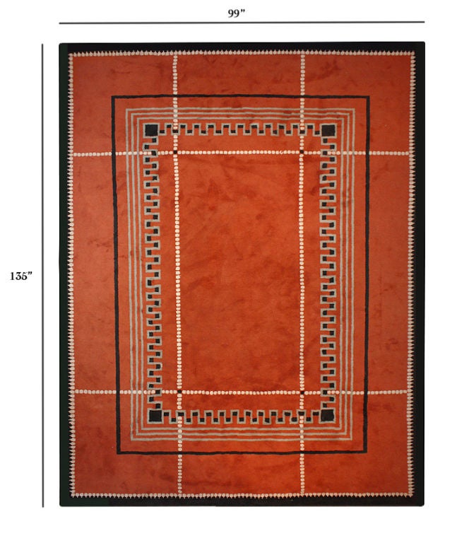 Wool Art Deco rug, model of E.J RUHLMANN

Beautiful carpet with a motif of geometrical figures on a light red-orange background.
This model referenced Nº3056 has been created by Ruhlmann in the 20's.

It is handmade based off the original 1925
