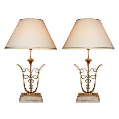 Pair of Art Deco Style Wrought Iron Lamps