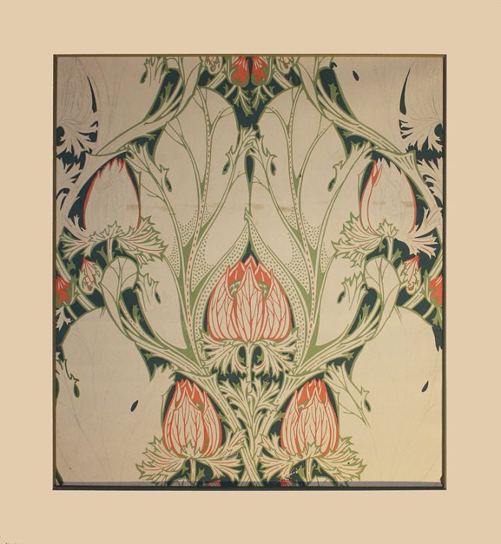 ART NOUVEAU France 1899
Very rare gouache depicting flowers in the full Art Nouveau spirit.
Very close and typical to Henry Van De Velde Works

H.25