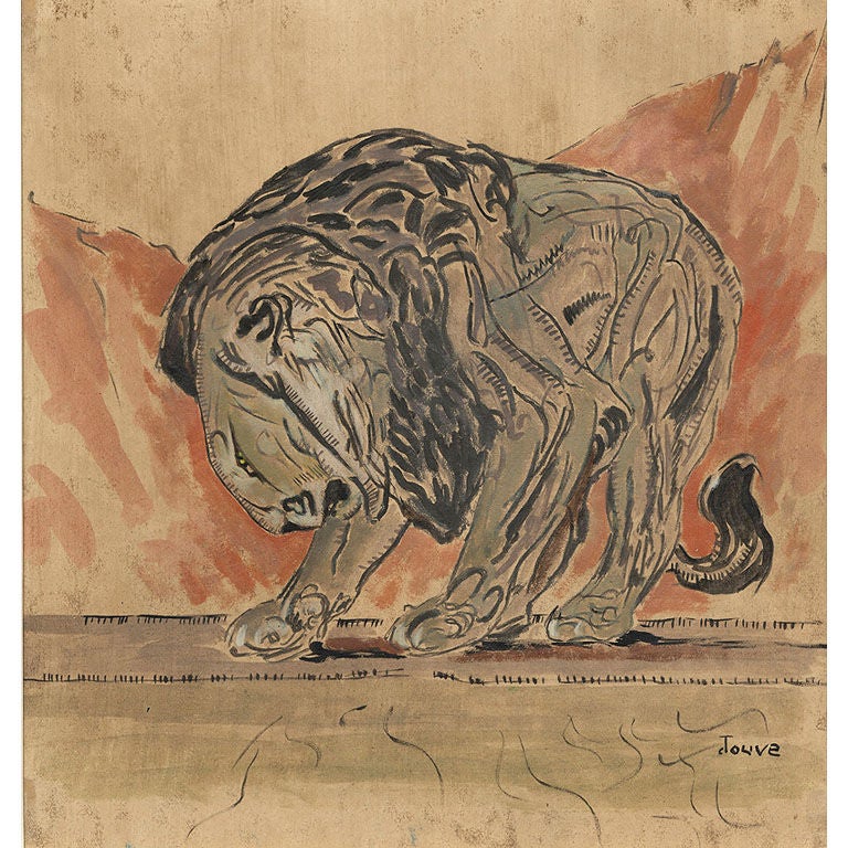 Jouve Original Art Deco Painting of a Lion