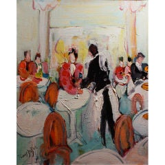 Retro J.L DUBUC: Original French Painting - "Restaurant"