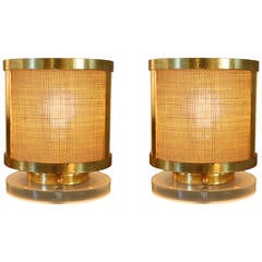 Used Gilt Brass, 23-Karat Pair of Table Lamps from a Parisian Restaurant, circa 1950