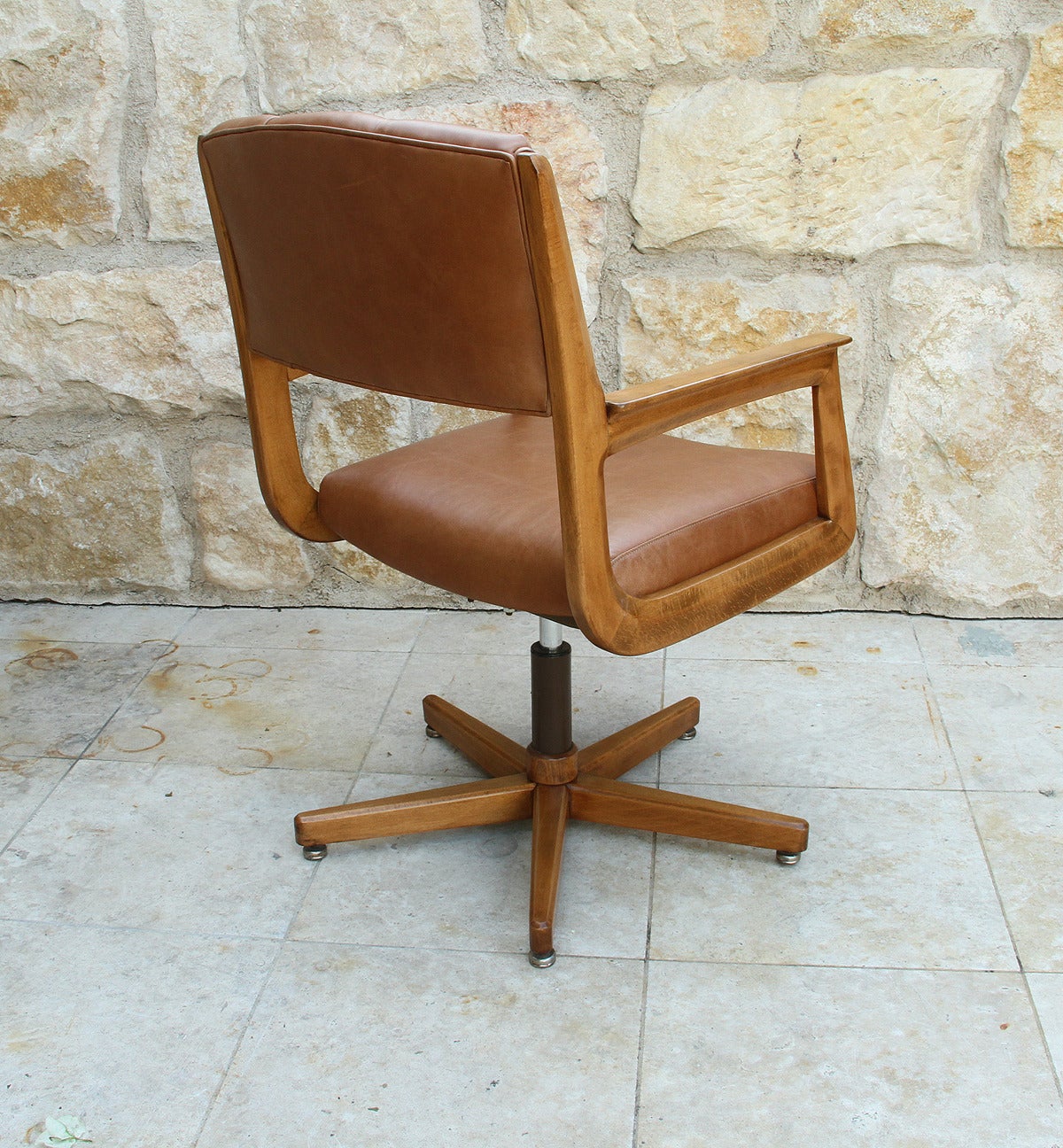 Pair of Leather Swivel Visitor Chairs, France, circa 1950s 2