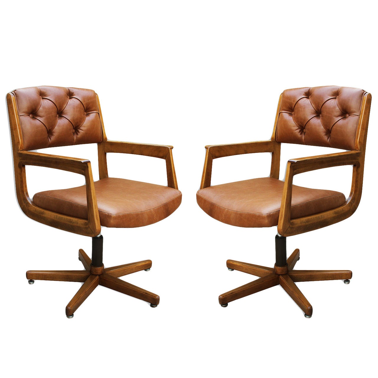 Pair of Leather Swivel Visitor Chairs, France, circa 1950s
