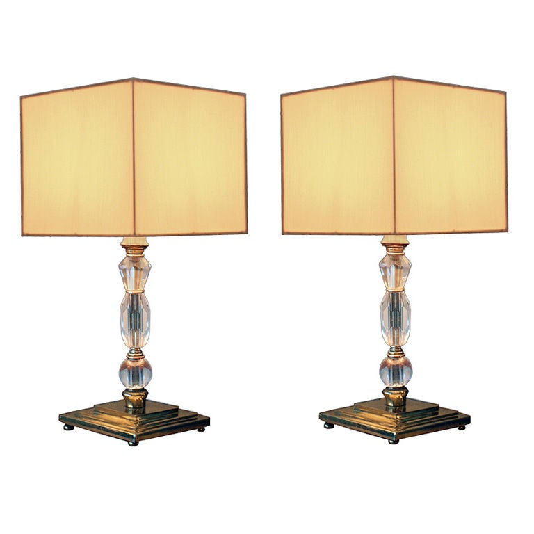 Prince de Galles Hotel - Pair of 1930 Bronze and Crystal lamps