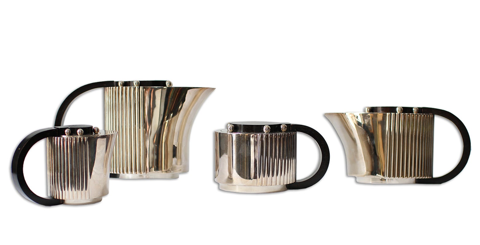 Puiforcat Elegant Silver Plate Art Deco Tea and Coffee Service "Etchea"