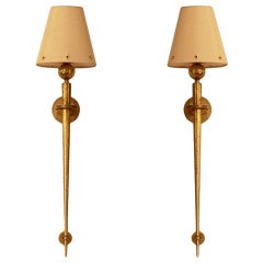 1940 Art Deco Pair of Bronze Torcher Sconces