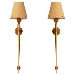 1940 Art Deco Pair of Bronze Torcher Sconces