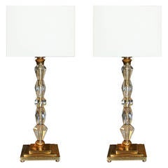 Pair of 1930 Bronze and Crystal Lamps from Prince De Galles Hotel