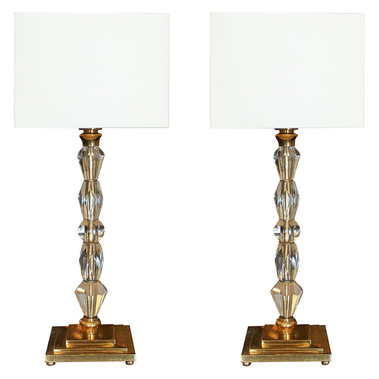 Pair of 1930 Bronze and Crystal Lamps from Prince De Galles Hotel