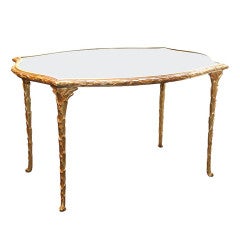Maison Bagues: 1950 Gilt Bronze and Mirror Top Coffee Table