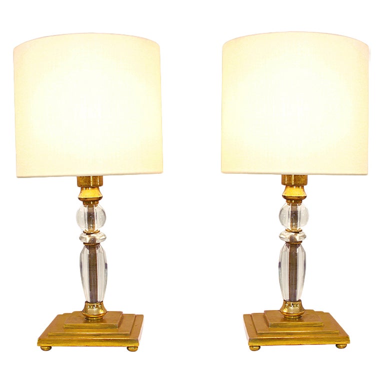 Prince de Galles Hotel - Pair of 1930 Bronze and Crystal lamps