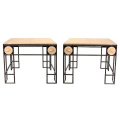 Pair of Travertine and Iron Coffee Tables, France 1950 6