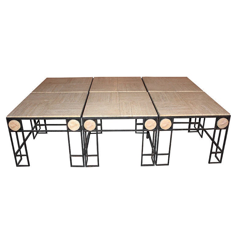 Pair of Travertine and Iron Coffee Tables, France, 1950 5