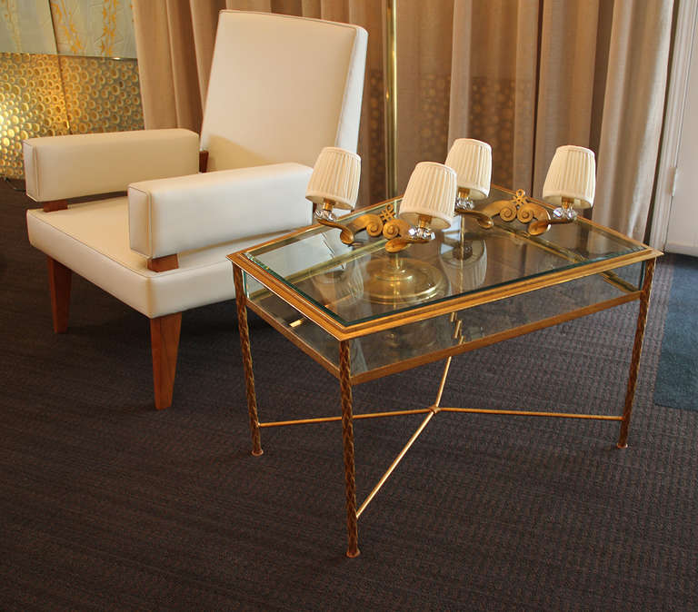 Rare Pair Of French Gilt Side Tables 1950 In Excellent Condition In Encino, CA