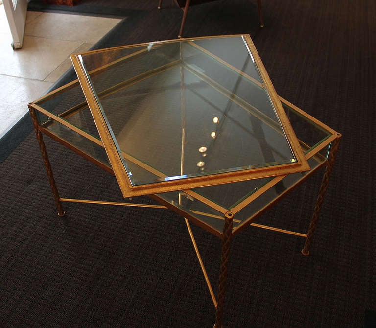 Metal Rare Pair Of French Gilt Side Tables 1950