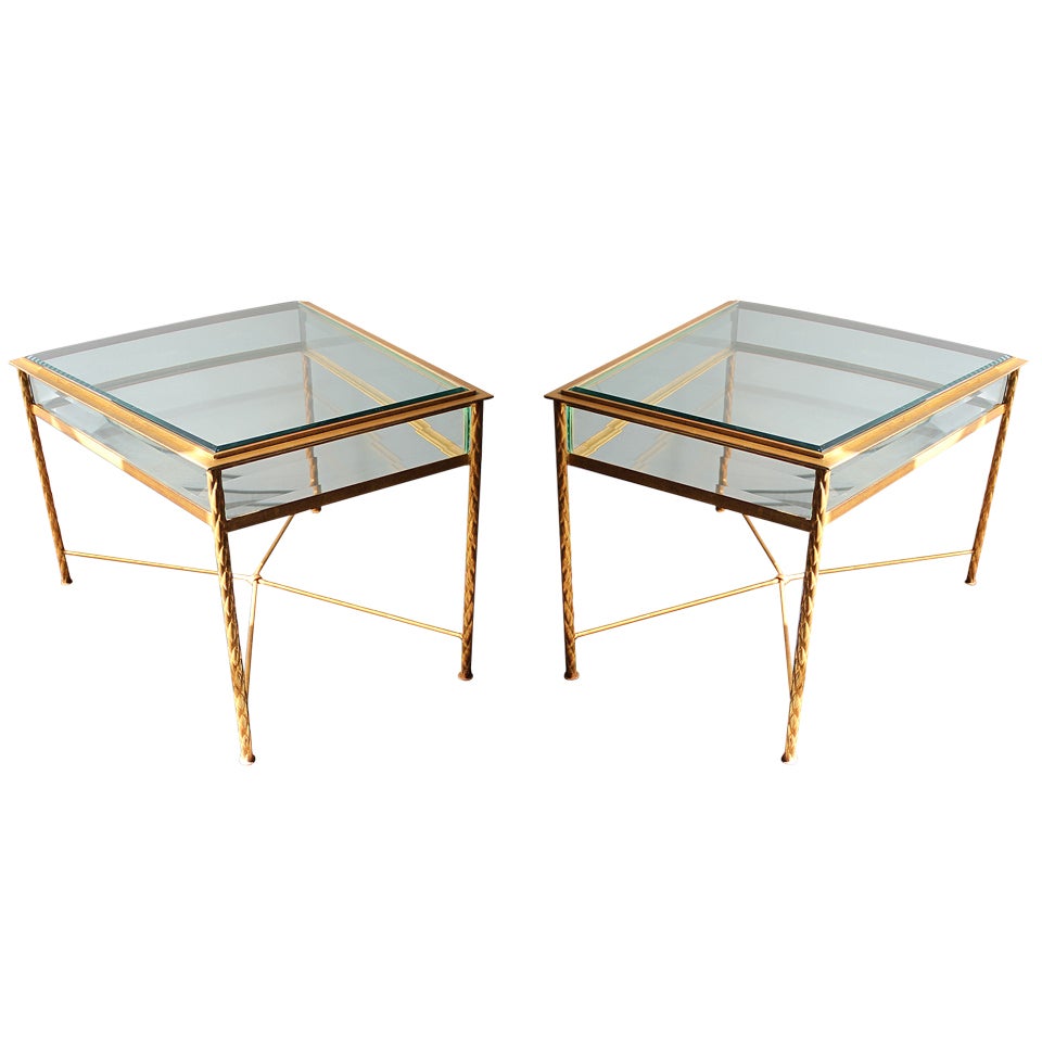 Rare Pair Of French Gilt Side Tables 1950