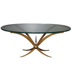 French Brass & Glass Coffee Table with Crystal Obelisk