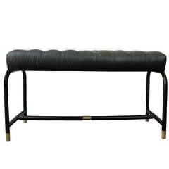Jacques Adnet Style Leather and Brass Bench