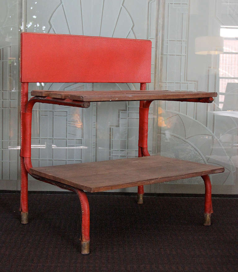 Jacques Adnet, Rare Red Leather Shelf, c.1950