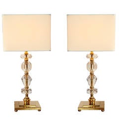 Pair of 1930 Bronze and Crystal Lamps from Prince de Galles Hotel