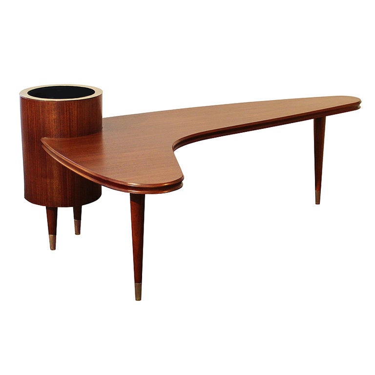 Maurice RINCK: Mahogany and Brass Coffee Table, France 1950