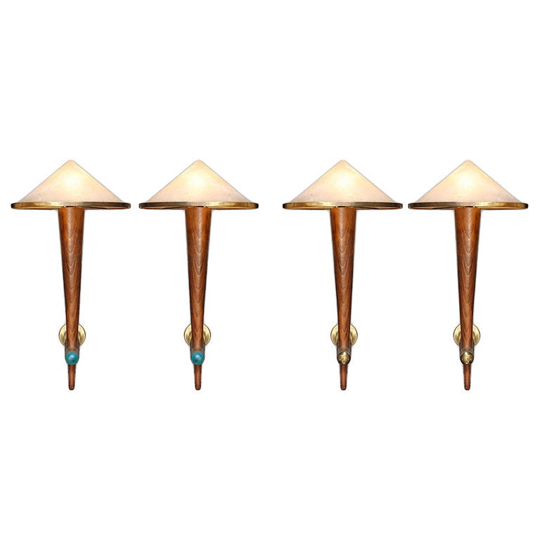 Cafe Francais: Set of 4 Large Torcher Sconces With Conic Shades