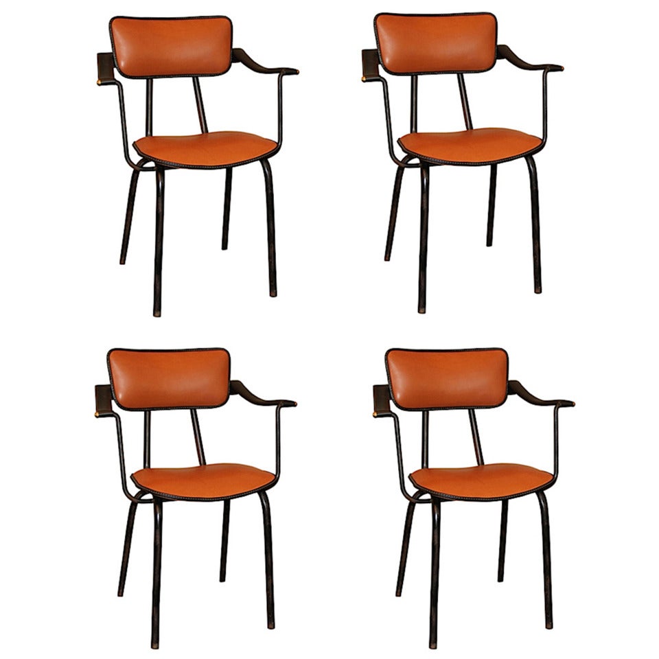 Jacques Adnet, Rare Set of Four Armchairs, France, 1955