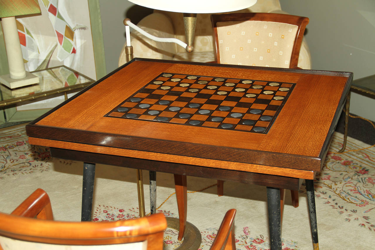 1940 Game Table with 40 Pieces, French Checkers Board For Sale at 1stdibs