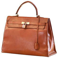 Kelly Camel Leather Bag By Hermes