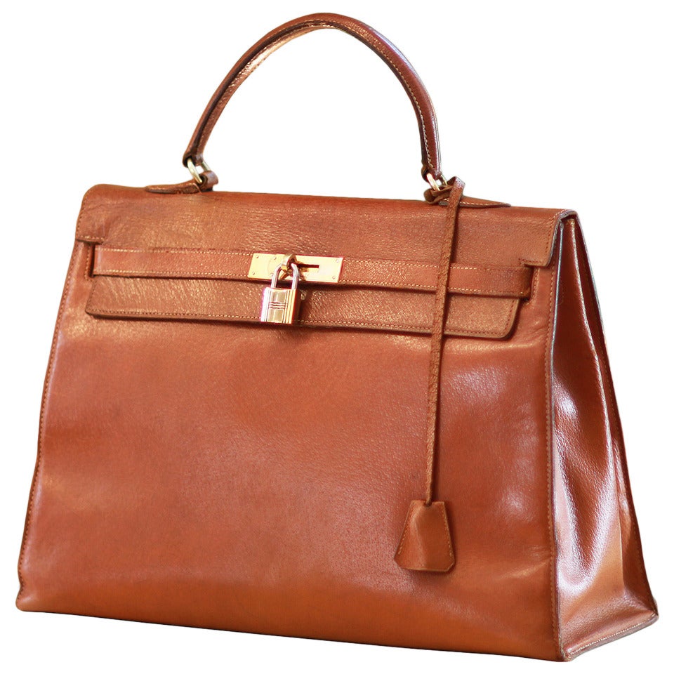 Kelly Camel Leather Bag By Hermes