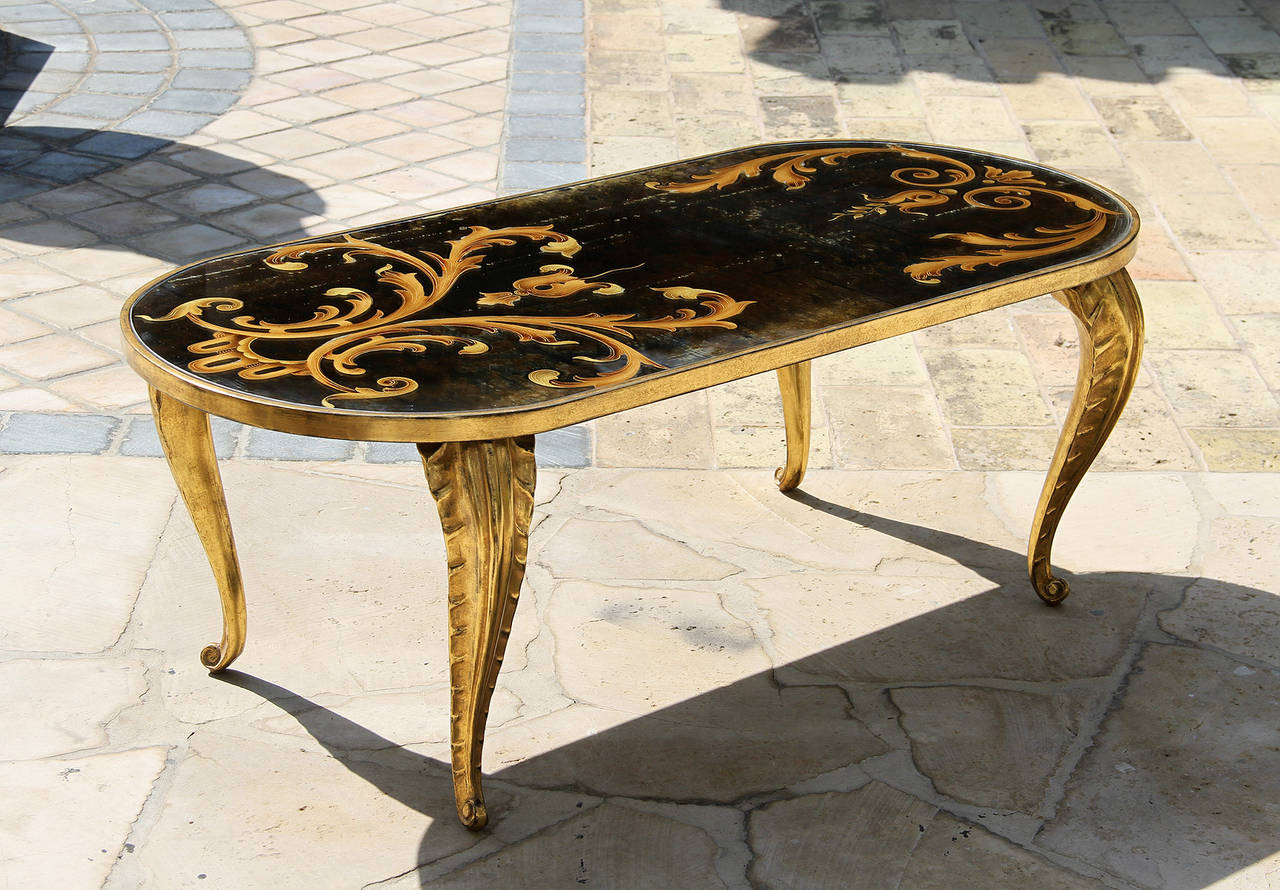 JANSEN Gilt Oblong Coffee Table France circa 1950 In Excellent Condition In Encino, CA