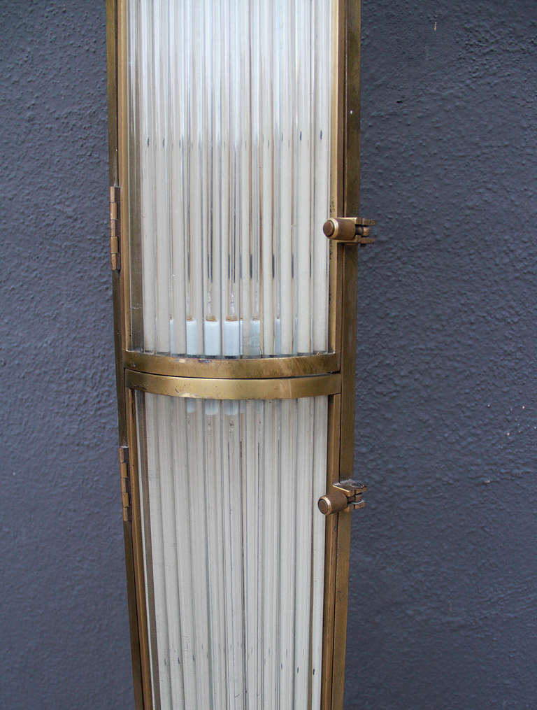French PETITOT -  Spectacular Bronze and Glass Corner Sconce 1930