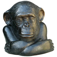 Chimpanzee Head, Bronze Sculpture by Florence Jacquesson