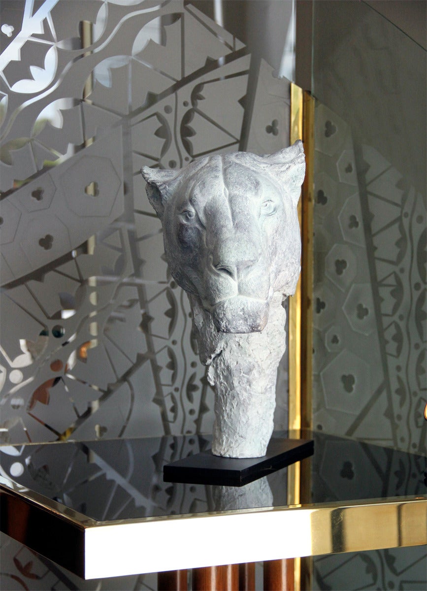 Patinated White Lioness, Bronze Sculpture