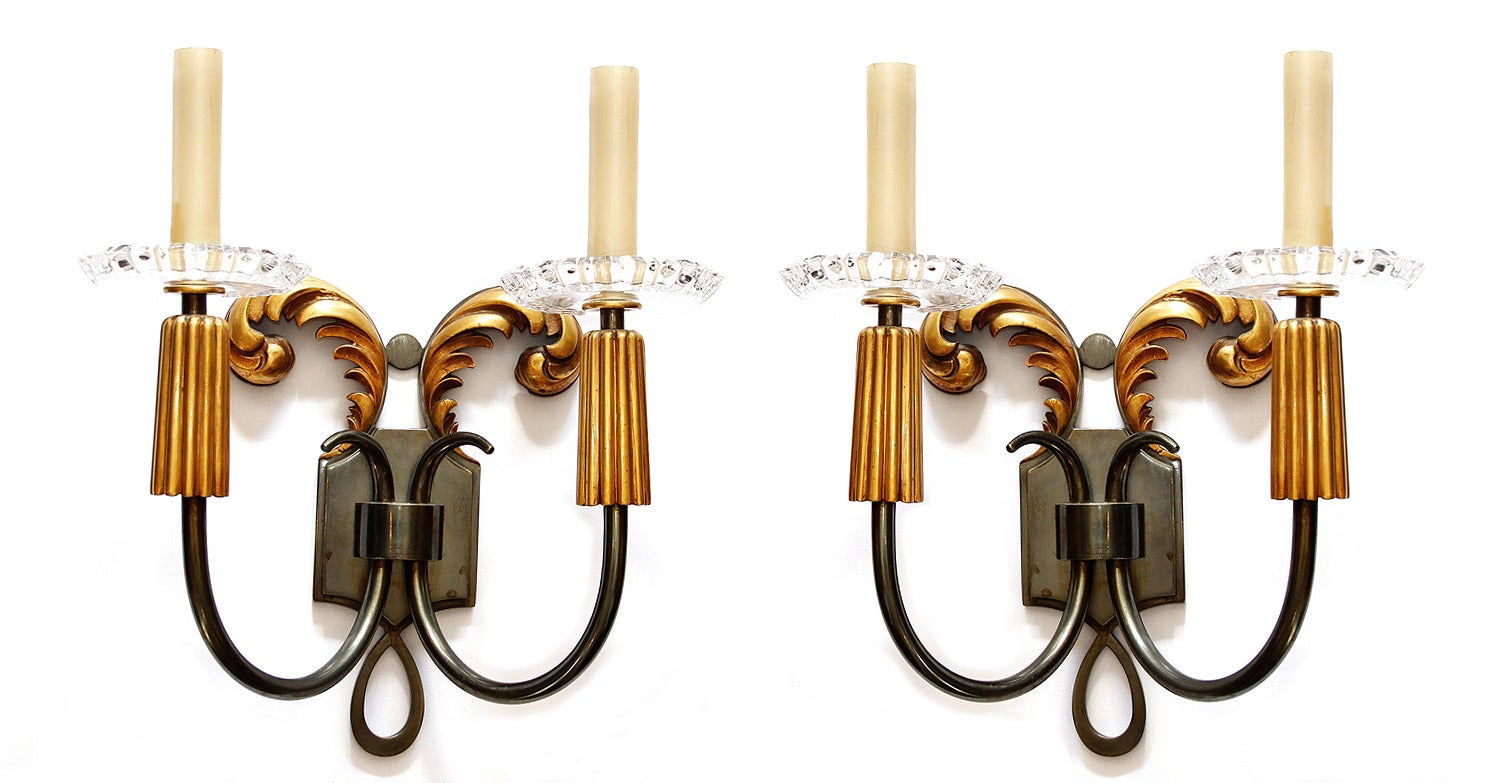 Elegant Pair of 1940s French Bronze Sconces