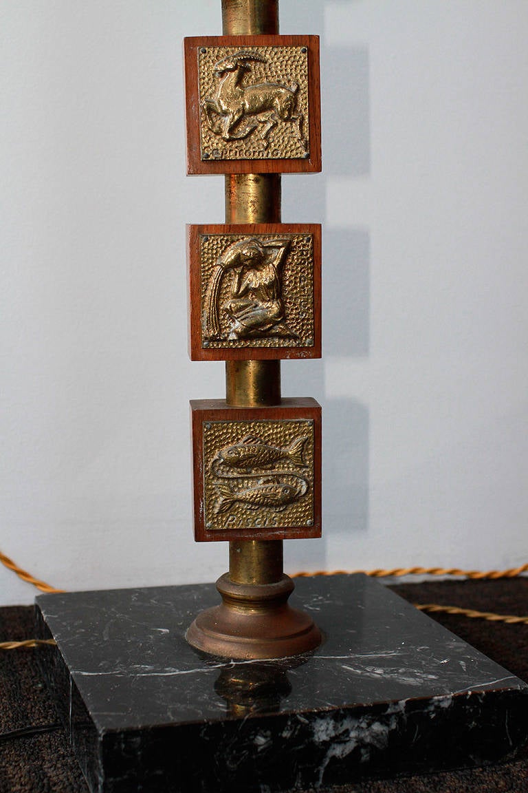 Mid-20th Century Rare Floor Lamp with Bronze Zodiac Astrology Signs