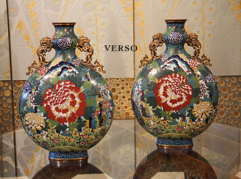 18th Century and Earlier Spectacular Pair of 18thC. Chinese Cloisonné Moon Flasks