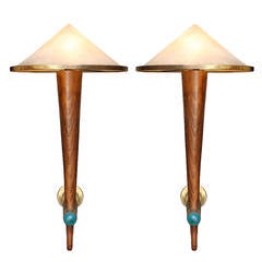 Cafe Francais Large Set of Torcher Sconces with Conic Shades 9